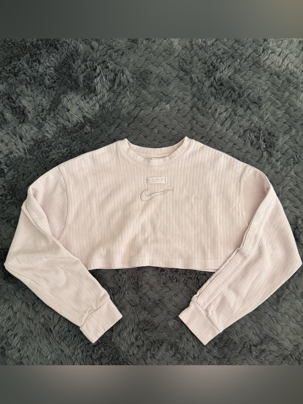 Nike Women's Cropped Ribbed Sweatshirt - Pale Pink MSRP $85